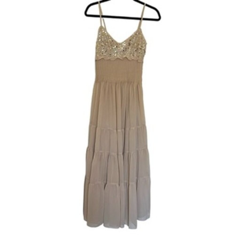 Commense Semi-Sheer Embroidered Bustier Tiered Dress